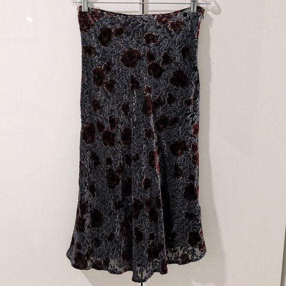 90s Mevisto Cut Velvet Floral Midi/Maxi Skirt Medium - Picture 2 of 10